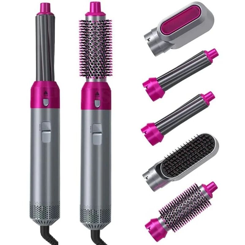 5 in 1 Hair Hot Air Comb Hair Styler Negative ​Ion Hair Straightener Volumizer Hair Curler Hot Air Wrap Comb Brush (Purple uk)