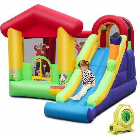 5-in-1 Inflatable Bounce House Long Slide Blow up Bouncy Castle w/ 680W Blower