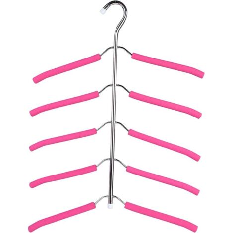 5-in-1-Kleiderbügel aus Edelstahl und Metall, rutschfester Schwamm, mehrlagig, platzsparend, mehrere Kleiderbügel, magische Kleiderbügelaufbewahrung (Pink)