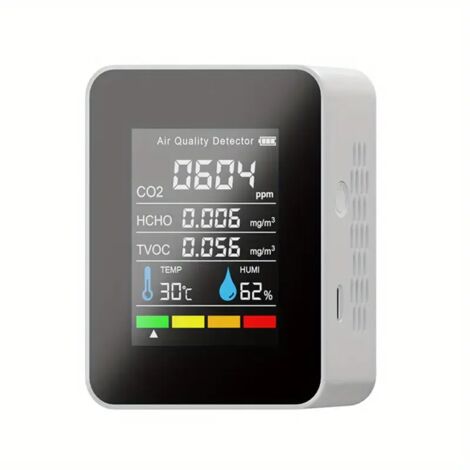 5-in-1-Luftqualitätsmessgerät, CO2-Monitor mit Temperatur- und Feuchtigkeitsanzeige, tragbar