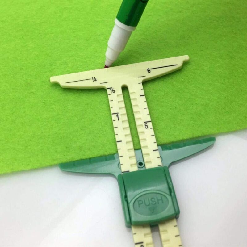 5-in-1 plastic sliding ruler: sewing, patchwork, garment making, home accessories, eyelet spacers, seam allowance, hem gauge, circular compass