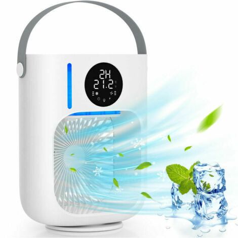 5-in-1 Portable Air Conditioner - Air Cooler with LED Display - 3 Speeds - 2/12H Timer - 7 Light Colors - Humidifier - Fan for Home/Office