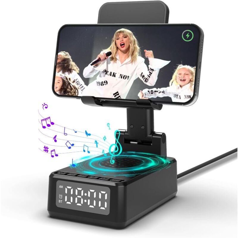 5 In 1 Portable Bluetooth Speaker, Alarm Clock, Wireless Charger, Foldable Desk Phone Holder, Birthday Gift Idea For Men, Original Useful Gift For