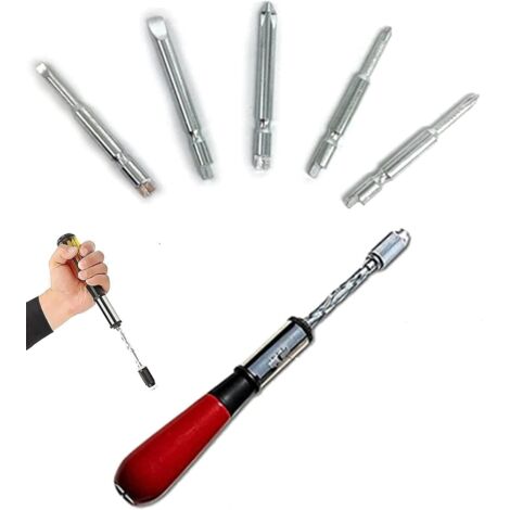 5-in-1-Schraubendreher-Set mit Druckmechanismus, 260 mm langer, handbetriebener Spiral-Ratschenschraubendreher, halbautomatischer Spiral-Ratschenschraubendreher mit 5 austauschbaren Bits, Orange