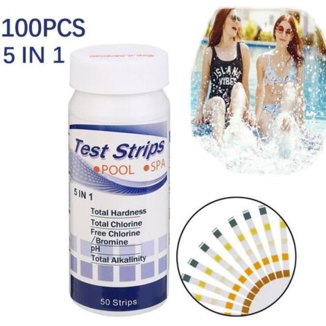 5 in1 bandelettes de test d\'eau de spa de piscine Kit de dureté d\'alcalinité pH brome de chlore b385