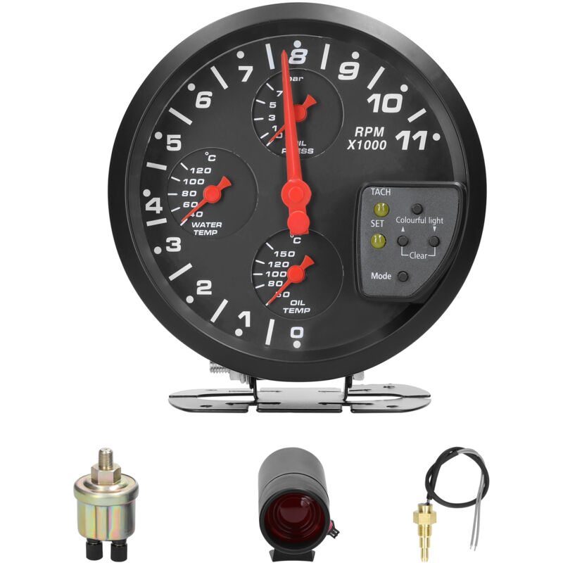 Lifcausal - Jauge multifonctionnelle de voiture 4 en 1 de 5 pouces, tachymètre, pression d'huile, température d'huile, jauge de température d'eau,