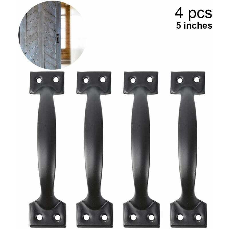 (5 Inch, Black) 4 Piece Barn Door Pulls for Wooden Fence Door Pulls, Vintage Cabinet Pulls for Kitchen Cabinets Furniture Drawers Cabinet Hardware