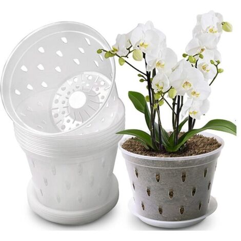 5-inch plastic orchid pots, without tray, clear orchid planting pots, plant root control mesh pots with holes, 10 pieces