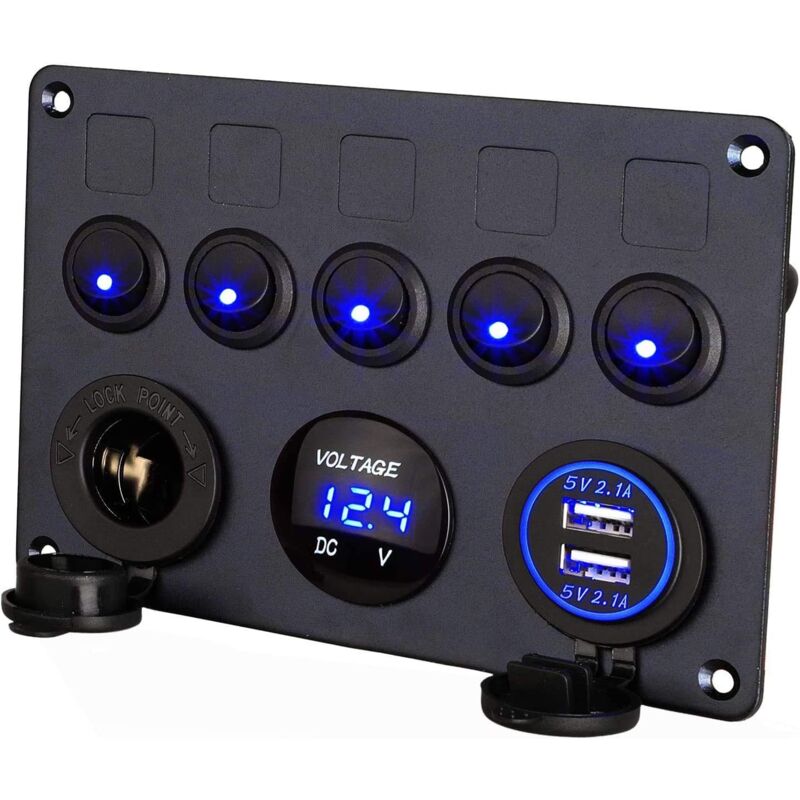 KZQ - 5 Interrupteur à Bascule D'allumage Marine étanche avec Voltmètre Numérique Double Chargeur usb Prise Allume-cigare