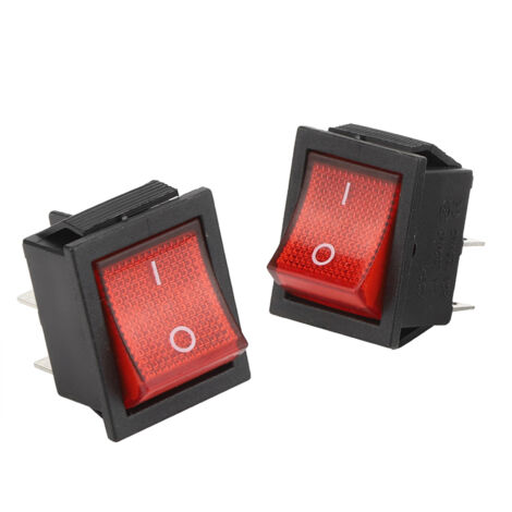 5 Interrupteurs à bascule 16A 250V 4 broches avec voyant rouge pour équipement industriel 31 x 25mm