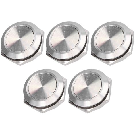 5 Interrupteurs à Bouton Plat en Acier Inoxydable Étanche, Bornes à Vis pour Accessoires Électriques 0‑220V 19mm