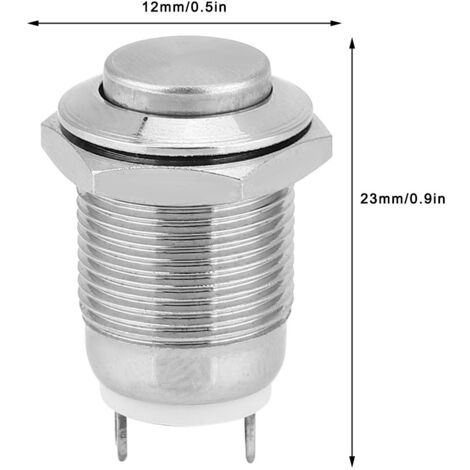5 Interrupteurs à Bouton-poussoir Métallique 2 Broches IP67 Normalement Ouverts Réarmement Automatique (Montage Encastré)
