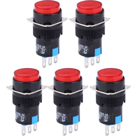 5 Interrupteurs Momentanés Bouton-Poussoir LA16-11/AB6-M, 250V AC 3A, 30V DC 5A, Contact Temporisé, Commutateur Électrique