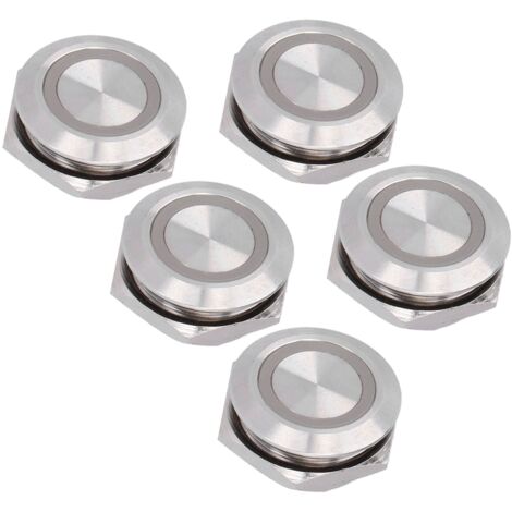 5 Interrupteurs Momentanés Bouton-Poussoir Métalliques Auto-Réinitialisation 19mm LED Etanche AC220V Jaune