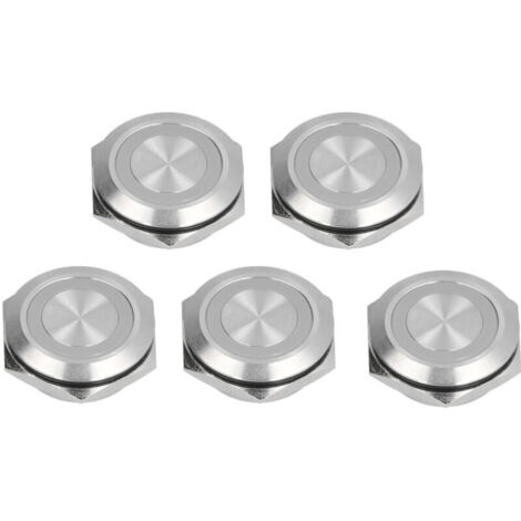 5 Interrupteurs Momentanés Bouton-Poussoir Métalliques Auto-Réinitialisation Étanches LED 25mm 220V Blanc