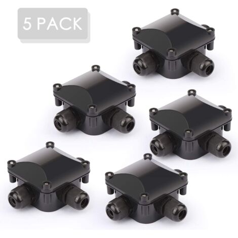 5 IP68 Waterproof Junction Boxes - Waterproof Outdoor Distribution Box, Cable Connectors, Earth Cable - 3 Pin - Garden Outdoor Distribution Box