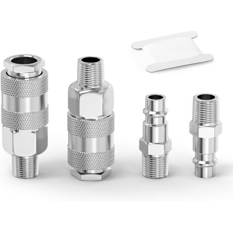 5 jeux de raccords pour conduite d'air Raccords pour compresseur à tuyau d'air Euro, coupleur et fiche industriels mâles 1/4" BSP Raccords pneumatiques à haut débit Raccord