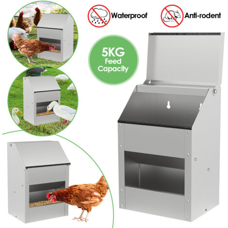 5 kg Mangiatoia automatica per polli da in acciaio zincato con coperchio in acciaio inossidabile per pollame