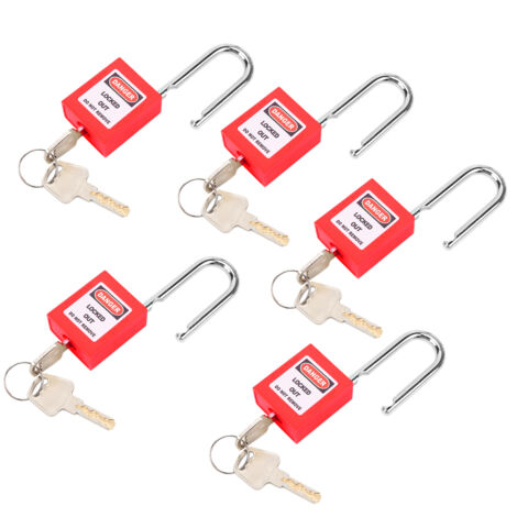 5 Kits de Cadenas de Sécurité 38mm en Nylon et Acier pour LOTO, Industrie Nucléaire et Transport