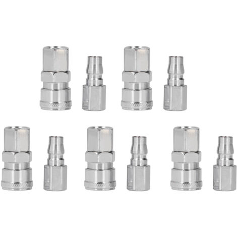 5 Kits de Raccords Pneumatiques Rapides en Acier Inoxydable avec Bouchons, Filetage Femelle 1/4 (SF+PF-20)