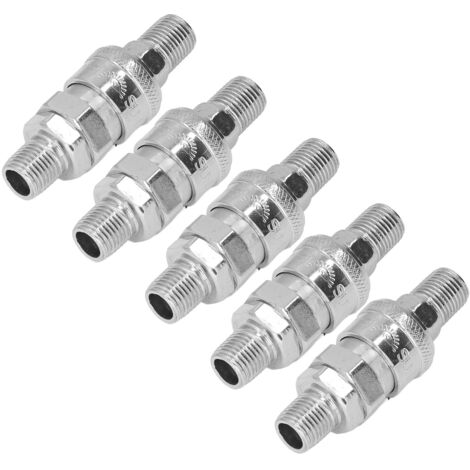 5 Kits de Raccords Pneumatiques Rapides en Acier Inoxydable Nickelé avec Bouchons (Filetage Mâle 1/4)