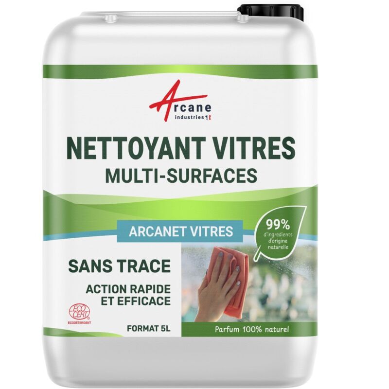 Nettoyant Vitres Naturel 99% Origine Naturelle - Certifié Ecocert - Sans Traces - ARCANET - 5 L - ARCANE INDUSTRIES