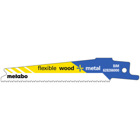 5 lames de scies sabres, bois+métal, série "flexible", 100 x 0,9 mm, BiM, 1.41-1.81 mm/14-18 TPI metabo 5 pièces