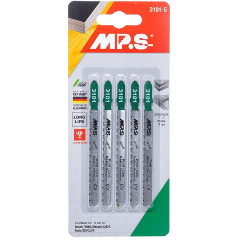 5 Lames scie Sauteuse CV (pour bois/plexi) Dents fraisées croisées Conique 75/100Mm - 2.5mm