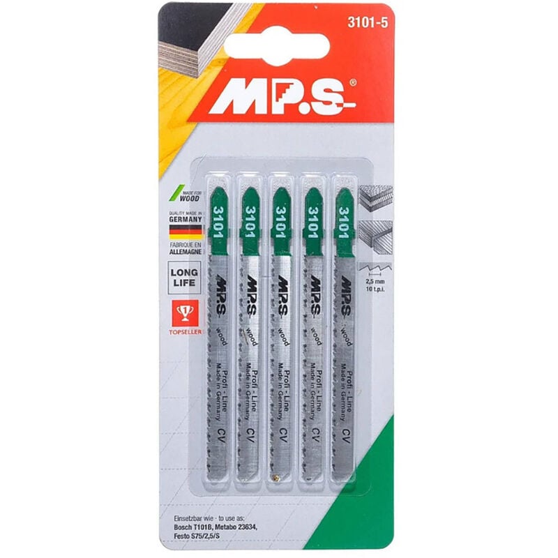 5 Lames scie Sauteuse cv (pour bois/plexi) Dents fraisées croisées Conique 75/100Mm - 2.5mm