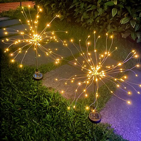 5 Lampes Solaires de Jardin, Feux d'Artifice Extérieur Solaire Imperméable Décoratif Star Burst Lights Paysage Lumières - 8 Modes - 120 Lumières - Blanc Chaud