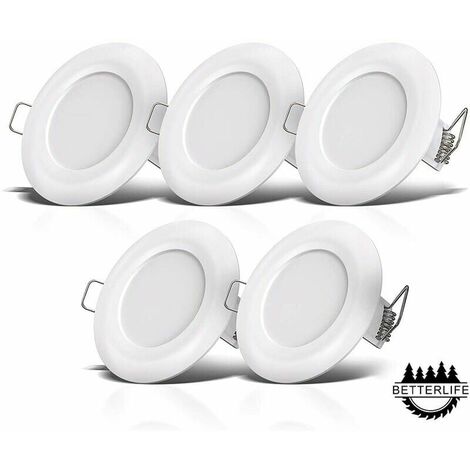 5 LED bathroom spotlights, ultra-flat 25mm, Ø90mm, white, recessed ceiling light, 5-7W LED panel, 460Lm, neutral white 4000K