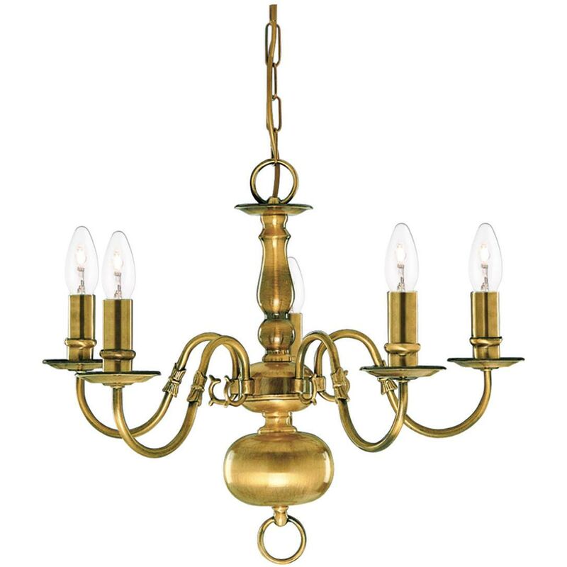 Flemish - 5 Light Multi Arm Ceiling Pendant Antique Brass, E14 - Searchlight