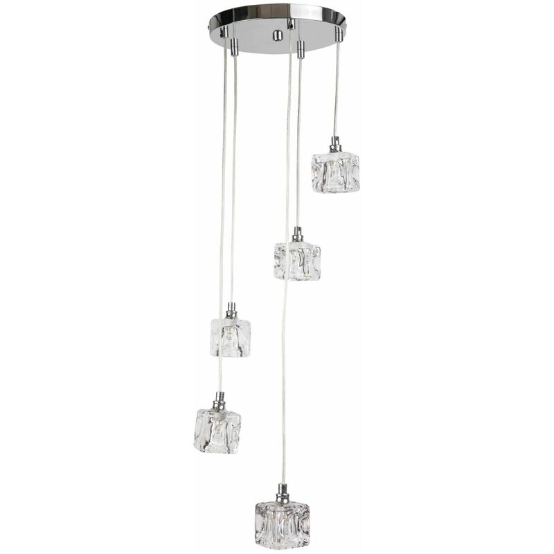 Chrome 5 Light Cluster Fitting with Ice Cube Glass Shades