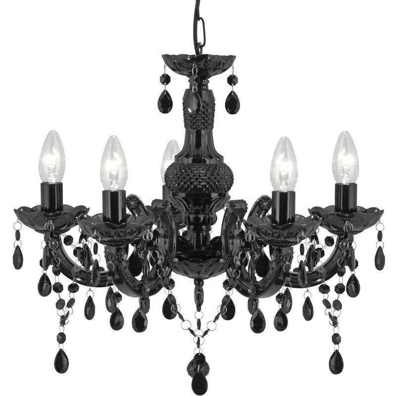 Marie Therese - 5 Light Multi Arm Ceiling Pendant Black with Crystals, E14 - Searchlight