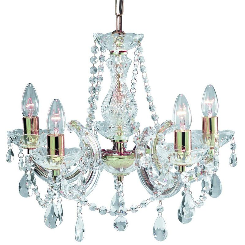 Marie Therese - 5 Light Crystal Chandelier Polished Brass Finish, E14 - Searchlight