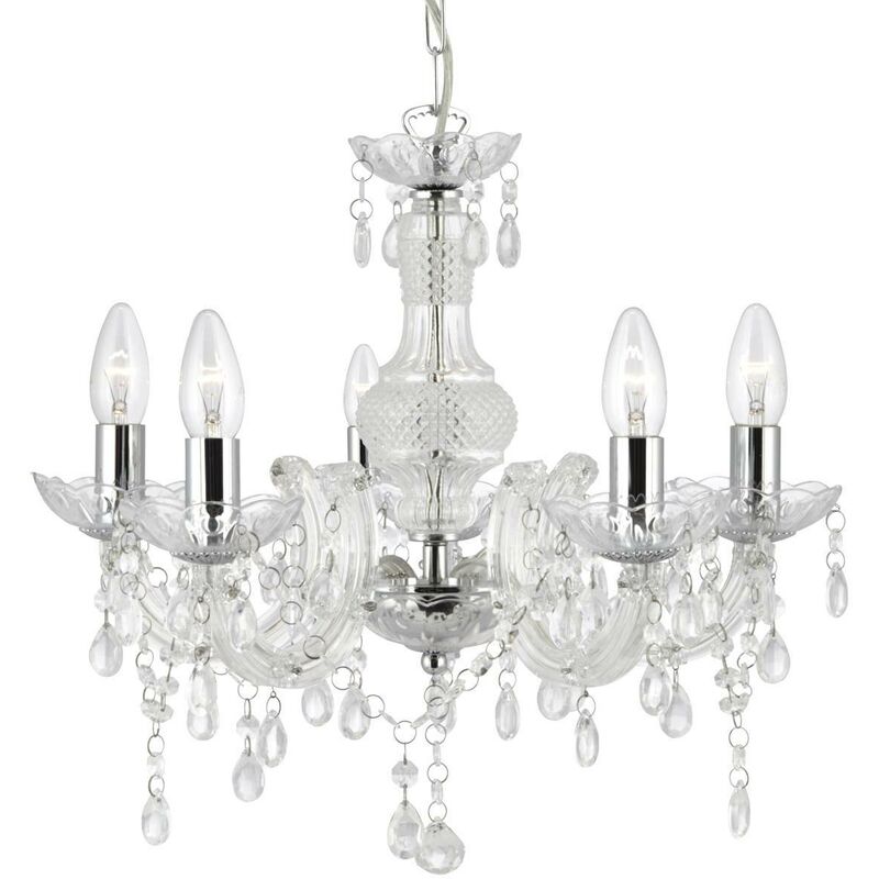 Marie Therese - 5 Light Multi Arm Ceiling Pendant Clear with Crystals, E14 - Searchlight