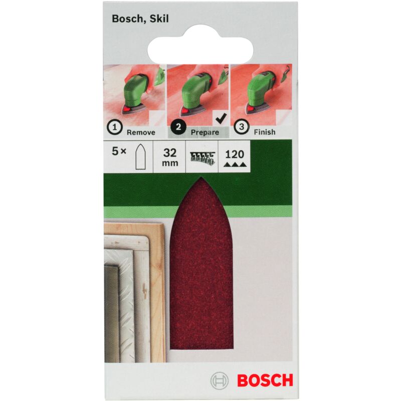 

2609256A39 Set 5 hojas lija lijadora Delta, adaptador Gr.120 - Bosch