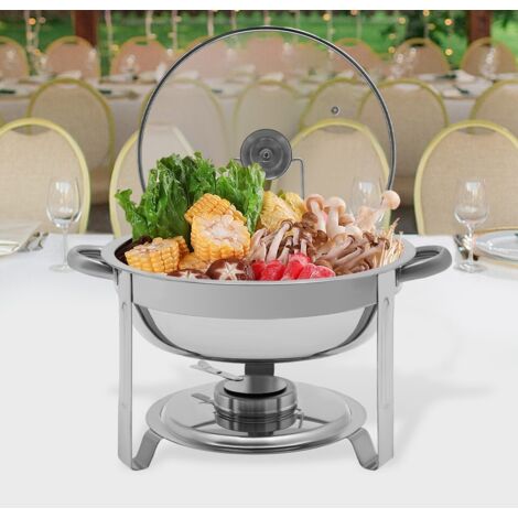 5 litres, plateau isotherme en acier inoxydable, réchaud rond, récipient isotherme, réchauffeur alimentaire, récipient isotherme rond, adapté aux buffets de restaurant.