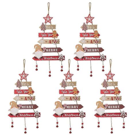 5 lots de tranches de bois de Noël, ornements de fête avec corde suspendue, décoration artisanale pour sapin et maison, kit de 5 pièces.
