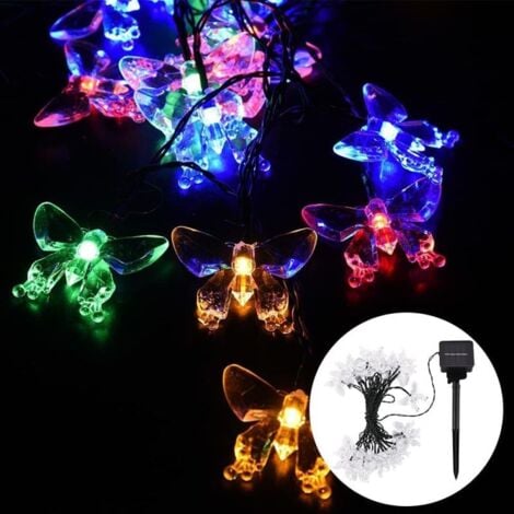 5 m lange 20-LED-Schmetterlings-Lichterkette für den Außenbereich, wasserdichte Solar-Lichterkette, geeignet für Zaun, Rasen, Gartenparty, Hochzeit, bunte Lichter
