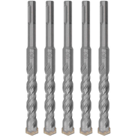 5 Mèches à Percussion Carbure 160mm pour Béton Pierre Brique, 2 Goujures Auto-centreuses, Lot de 5, Diamètre 15mm/0.59 Pouce