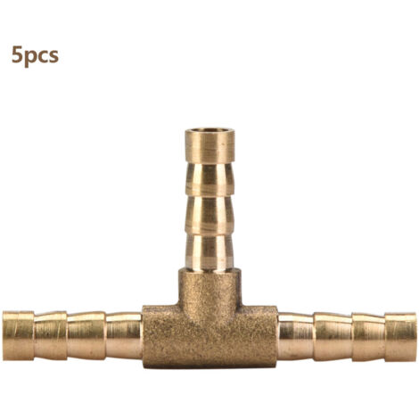 5 Messing-3-Wege-T-Stücke für Schläuche, mit Widerhaken, für Luft, Wasser, Öl, Gas und Kraftstoff (6 mm)