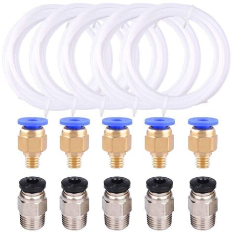 5 Meter PTFE-Teflonschlauch für 3D-Drucker, mit 5 Stück PC4-M6-Pneumatikanschluss und 5 Stück PC4-M10-Pneumatikanschluss