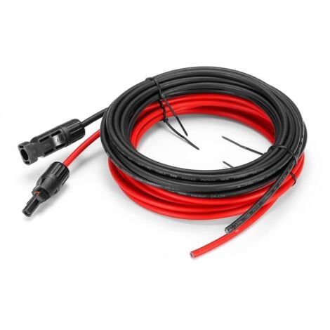 AOUGO 5 mètres 12 AWG Câble d'extension pour panneau solaire avec connecteurs MC4 femelle et mâle Kit d’adaptateur (5m Rouge + 5m Noir)