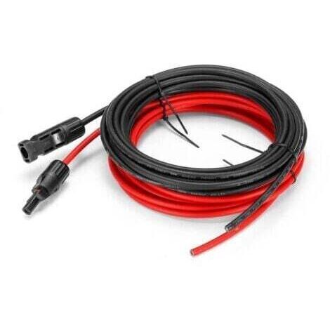 5 mètres 12 AWG Câble d'extension pour panneau solaire avec connecteurs MC4 femelle et mâle Kit d’adaptateur (5m Rouge + 5m Noir)