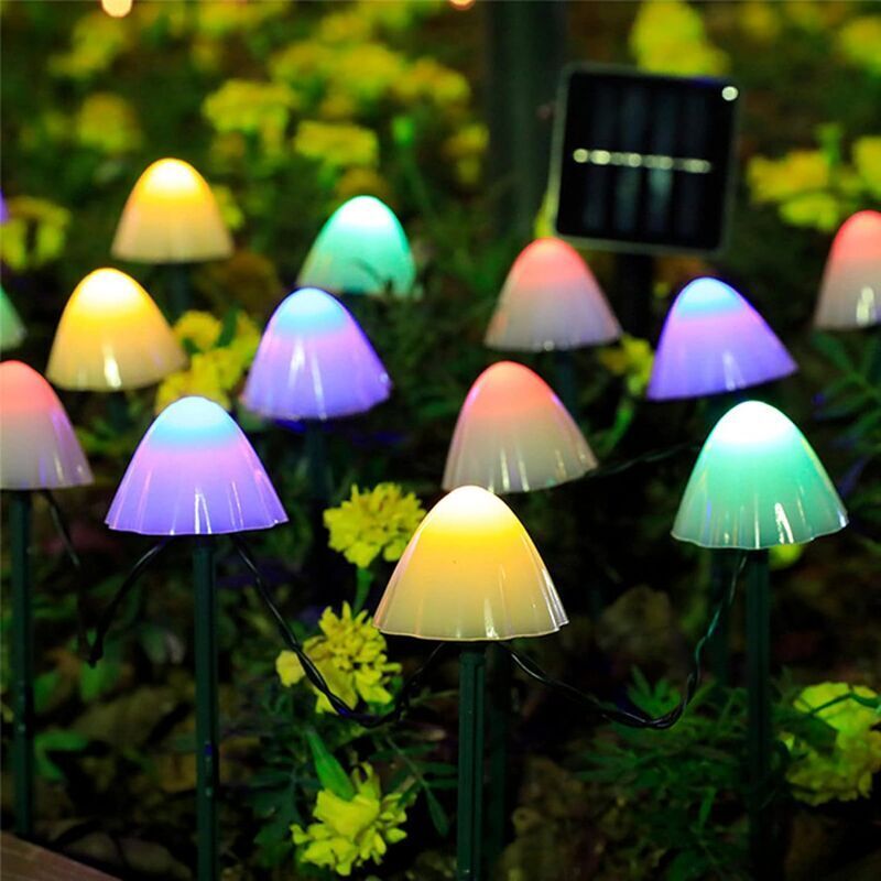 Guirlande lumineuse solaire en forme de champignon, décoration de jardin, 5 m, 20 led de couleur, 8 modes d'éclairage, décorations étanches