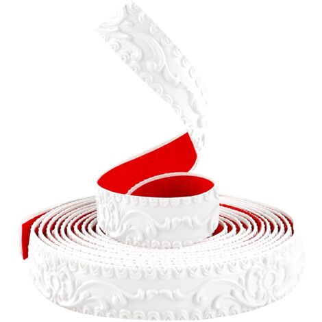 5 Mètres Peler Et La Moulure Murale, Bordure Murale de Papier Peint Auto-adhésive, Garniture de Moulage Flexible, Bordure de Papier Peint 3D Autocollante pour Miroir, Mur (Blanc, 3,6cm W)