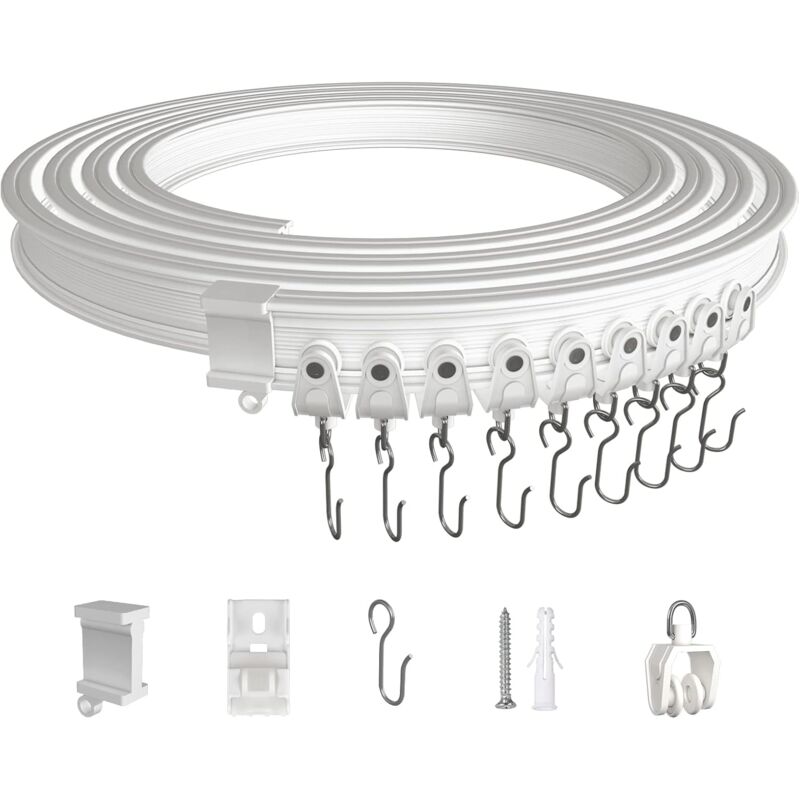 5 Mètres Rail de Rideau Plafond, Kit de Rail Rideau Flexible Pliable en abs avec Poulies Silencieuses pour Separation de Piece, Rideaux, chambre,