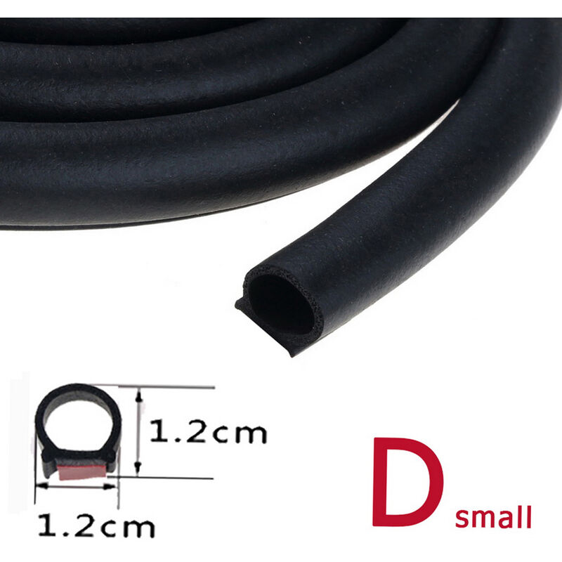 

5 metros Big D Small D Z Forma P Tipo Tira de sellado de puerta de coche Tiras de sellado de caucho automatico,Negro, forma de D pequena