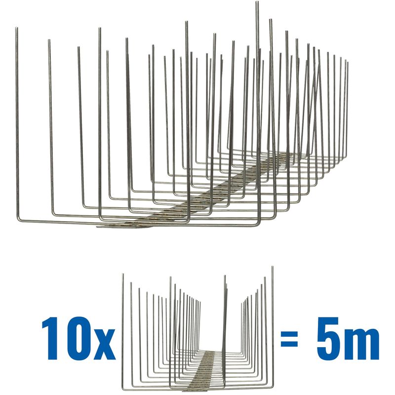 

5 metros de Púas antipalomas V2A-Titan con base de acero inoxidable - 4-hileras de Púas antipalomas la solución de calidad para el control de aves